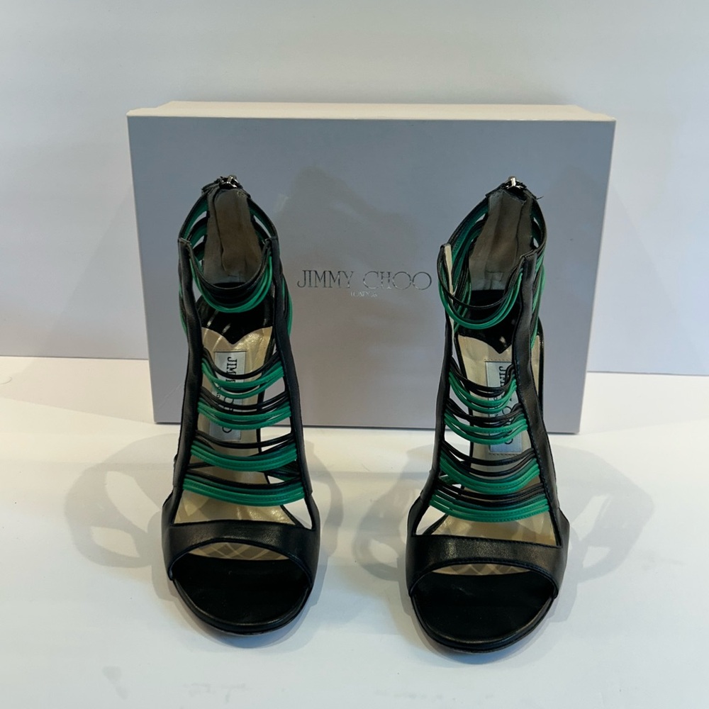 Jimmy Choo Black and Green Strappy Heels